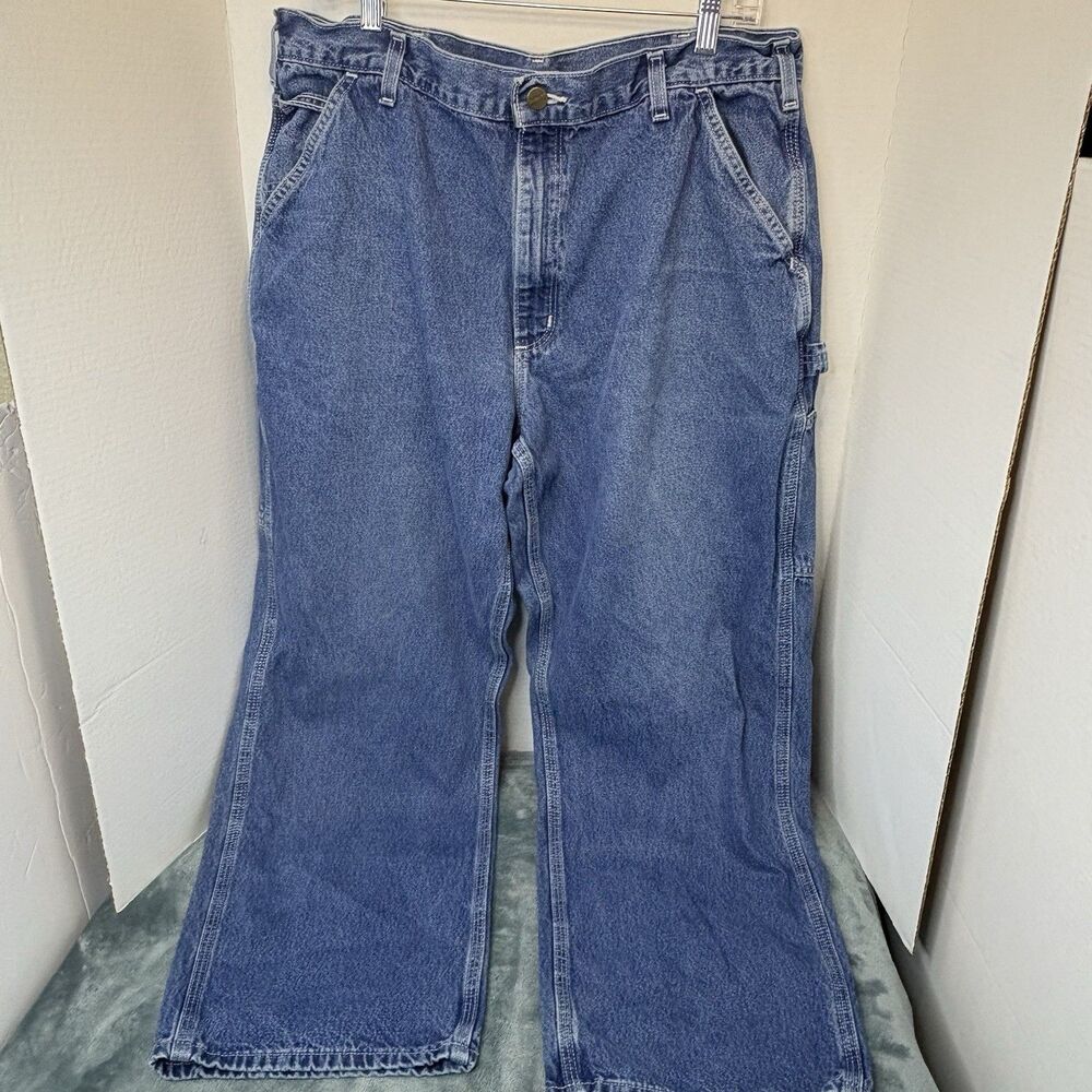 Carhartt Jeans Mens 38x30 Blue B13DST Carpenter Work Pants Loose Fit Y2K